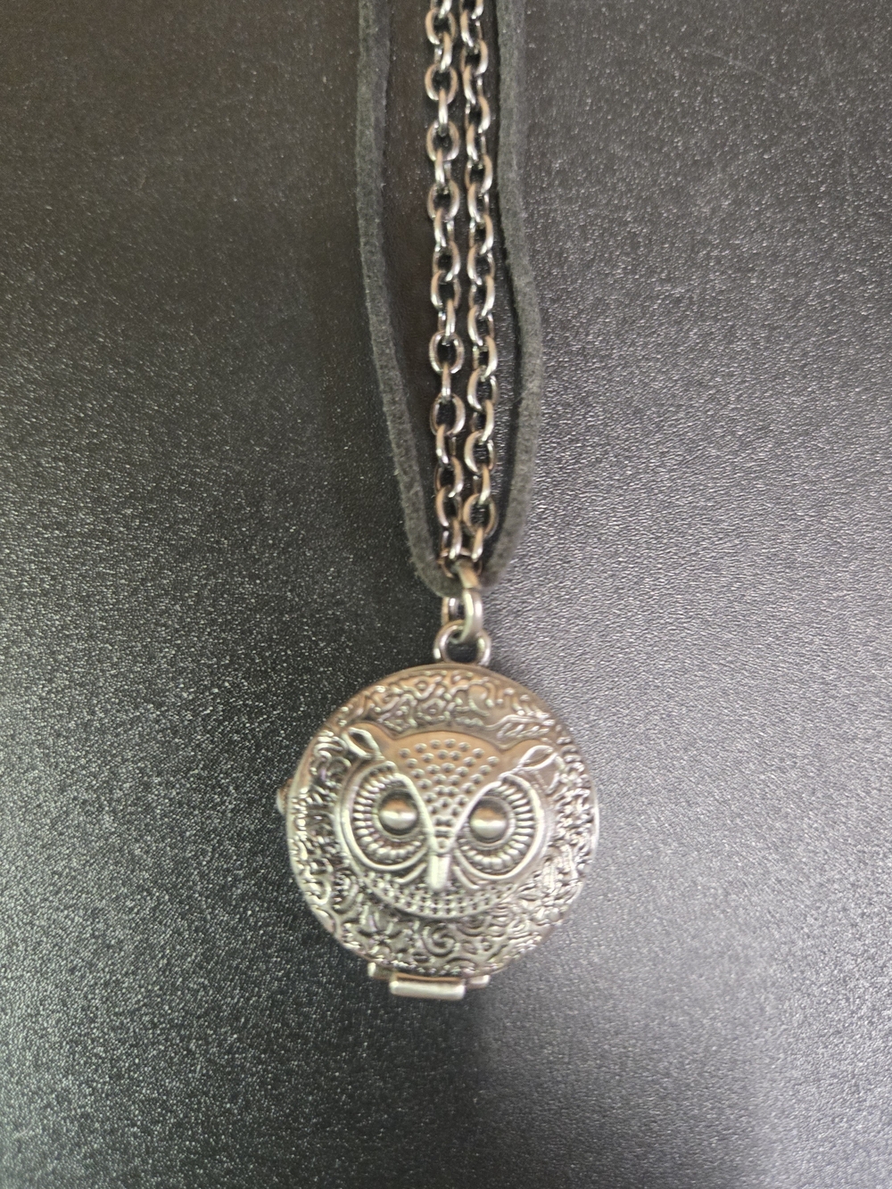 Owl Watch Locket Necklace in Antique Silver